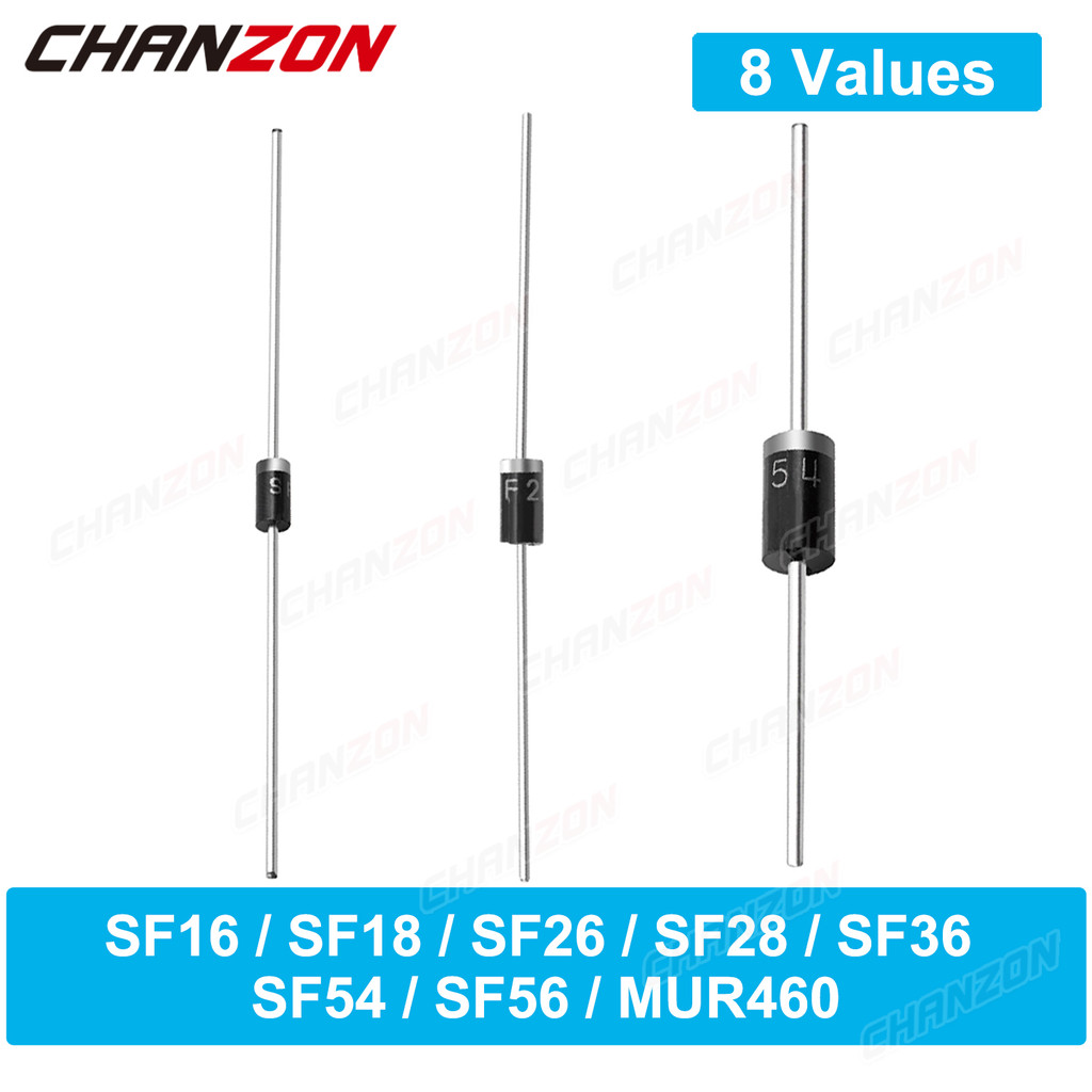 Máy chỉnh lưu phục hồi siêu nhanh Diode SF16 SF18 SF26 SF28 SF36 SF54 SF56 MUR460 DO-41 DO-27 1A 2A 
