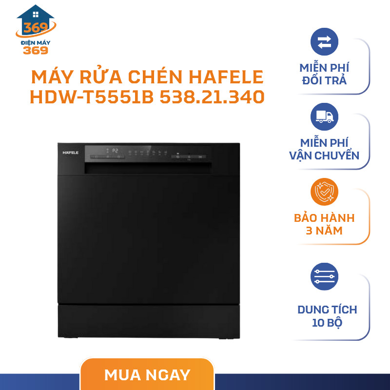 Máy Rửa Chén Hafele Để Bàn Haféle HDW-T5551B - 538.21.340, Dung Tích 10 Bộ, 7 Chương Trình Rửa - SMC