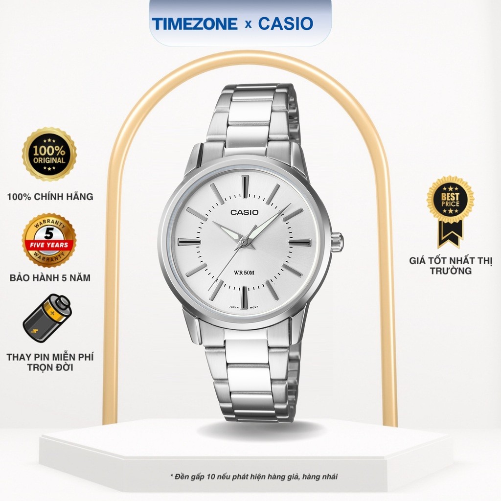 Đồng hồ Casio Chính Hãng 36mm Nữ LTP-1303D-7A Kính Khoáng Dây Kim Loại - TIMEZONEVN