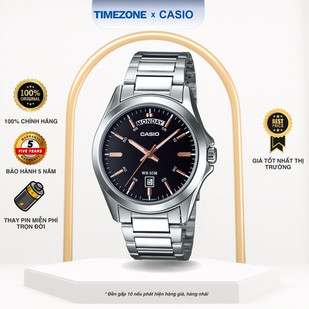 Đồng hồ Casio Chính Hãng 45mm Nam MTP-1370D-1A2 Dây Kim Loại - TIMEZONEVN