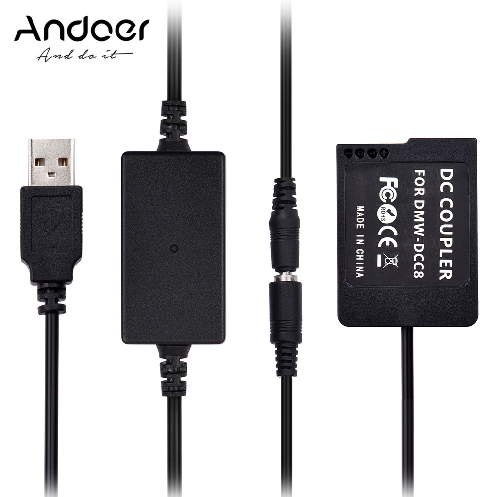 Bộ nguồn USB DMW-DCC8 Bộ ghép nối DC Pin giả Thay thế DMW-BLC12 bằng cáp chuyển đổi Đầu vào đơn Tươn