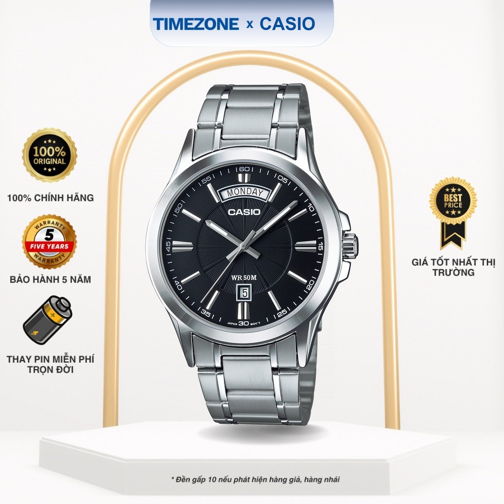 Đồng hồ Casio Chính Hãng 47mm Nam MTP-1381D-1A Dây Kim Loại - TIMEZONEVN