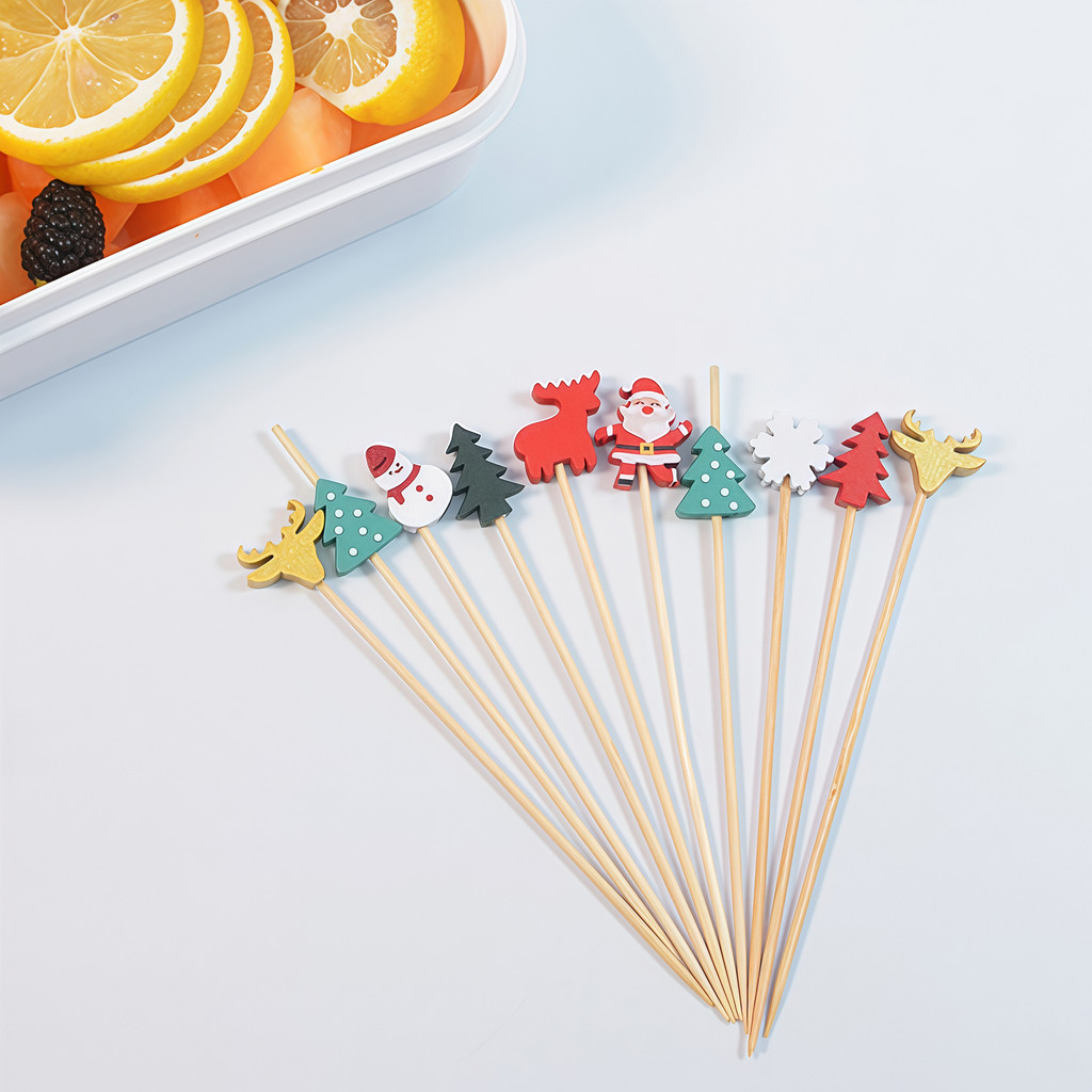 PEH- 100 Chiếc Cocktail Picks, Chủ Đề Giáng Sinh Thẻ Trái Cây Dùng Một Lần, Thực Phẩm Tre Chọn Tăm, 