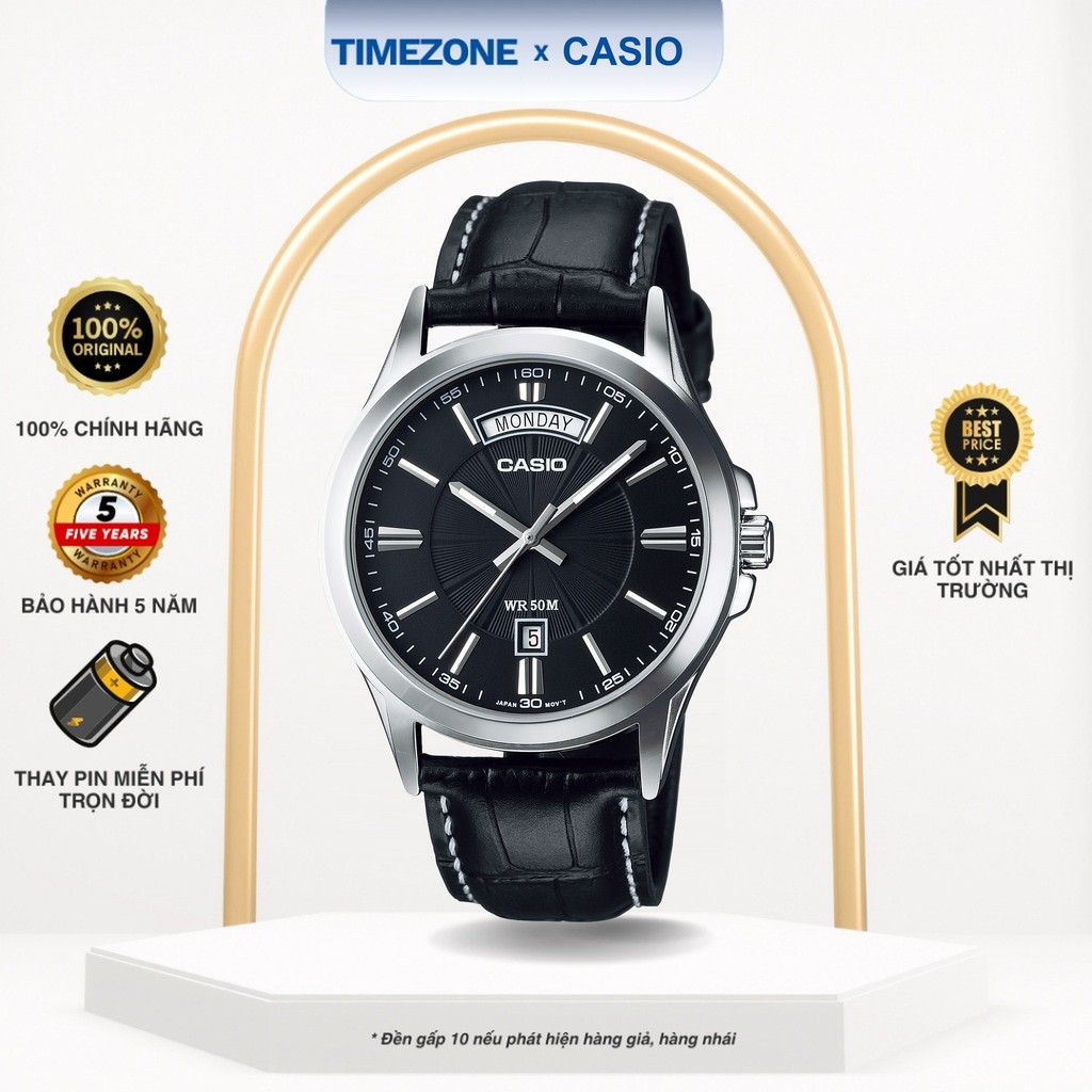 Đồng hồ Casio Chính Hãng 47mm Nam MTP-1381L-1A Dây Da - TIMEZONEVN