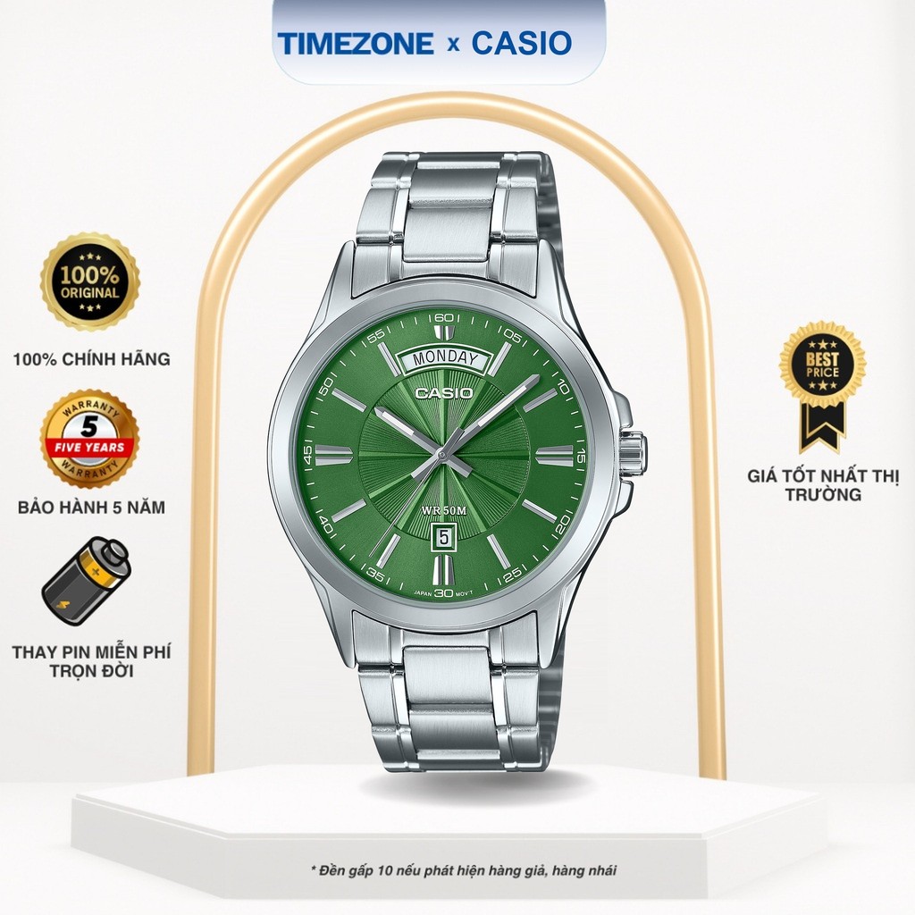 Đồng hồ Casio Chính Hãng 47mm Nam MTP-1381D-3A Dây Kim Loại - TIMEZONEVN