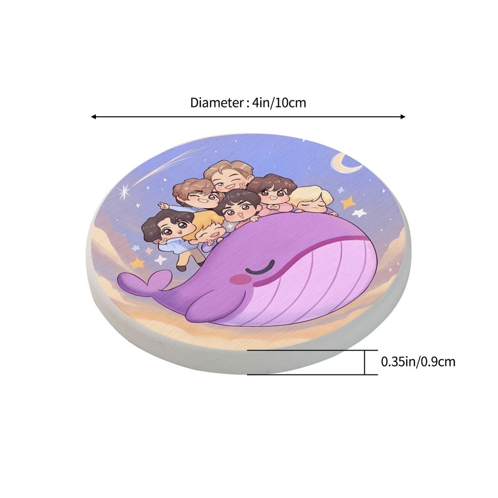 Đế lót ly trái đất diatomaceous BT21, Đế lót ly nước giải khát mặt đất tròn 4 Inch cho gia đình, văn