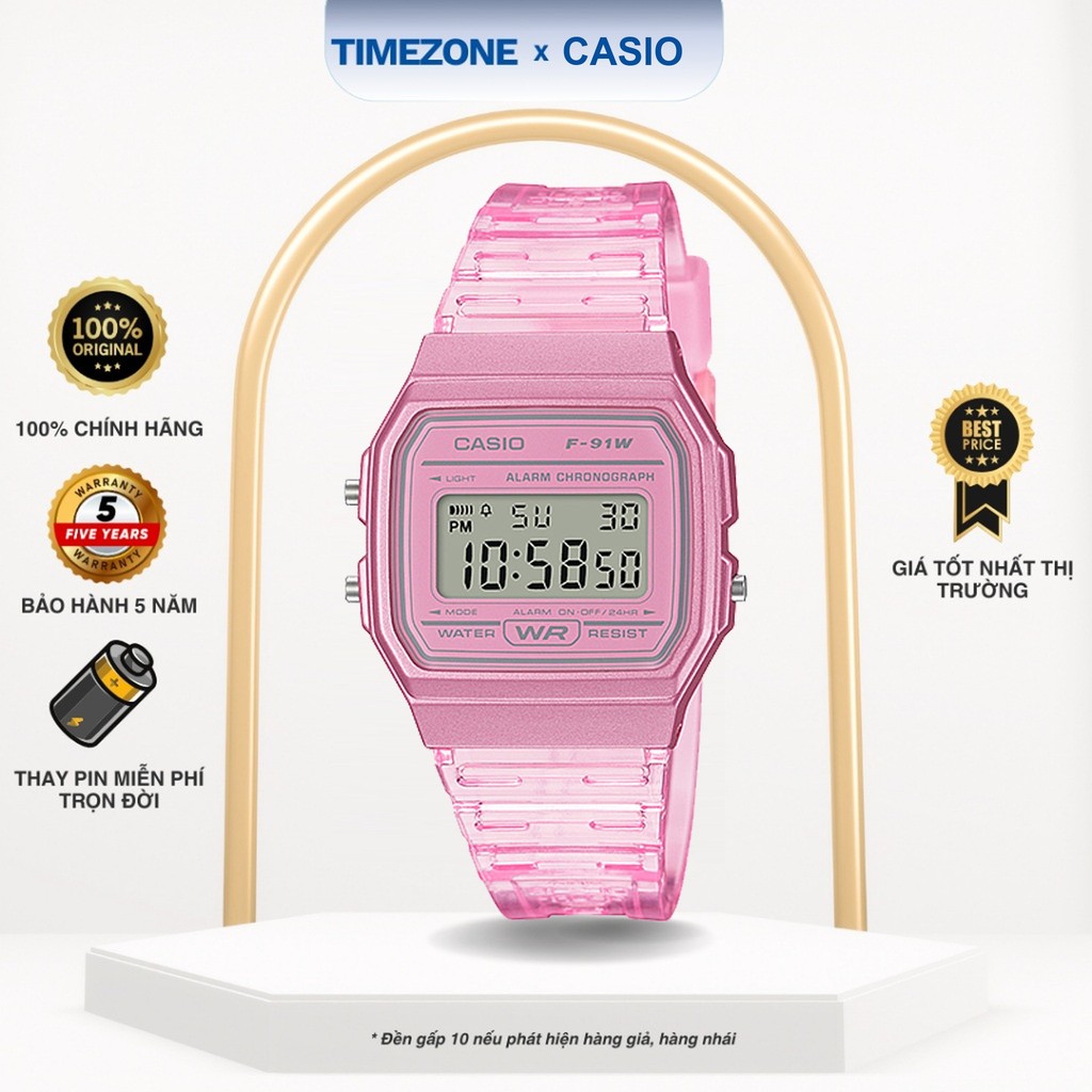 Đồng hồ Casio Chính Hãng 38mm Nữ F-91WS-4D Kính Nhựa - TIMEZONEVN