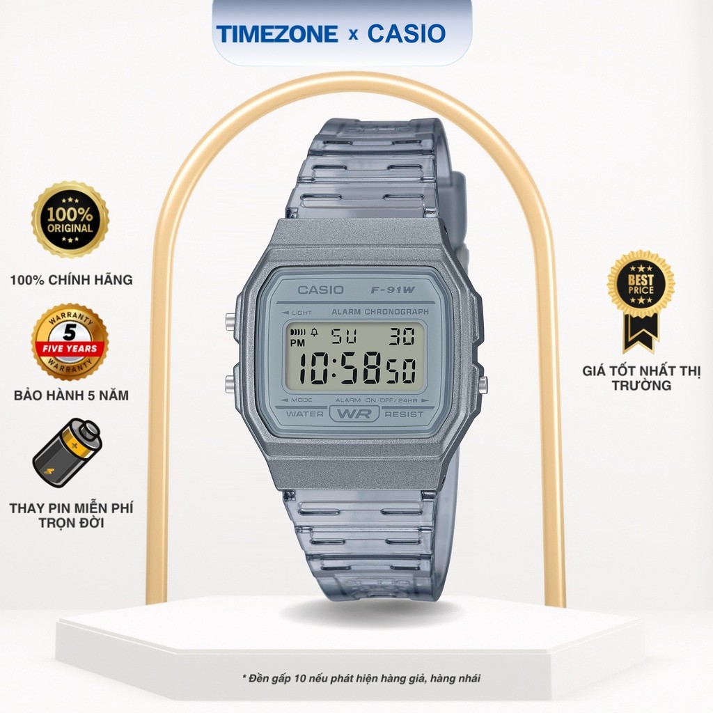 Đồng hồ Casio Chính Hãng 38mm Unisex F-91WS-8D Kính Nhựa - TIMEZONEVN