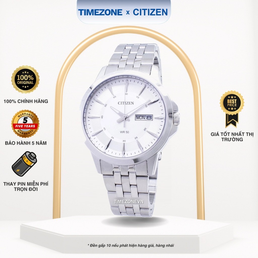 Đồng hồ Citizen Chính Hãng Quartz Nam BF2011-51A Kính Khoáng Dây Kim Loại - TIMEZONEVN