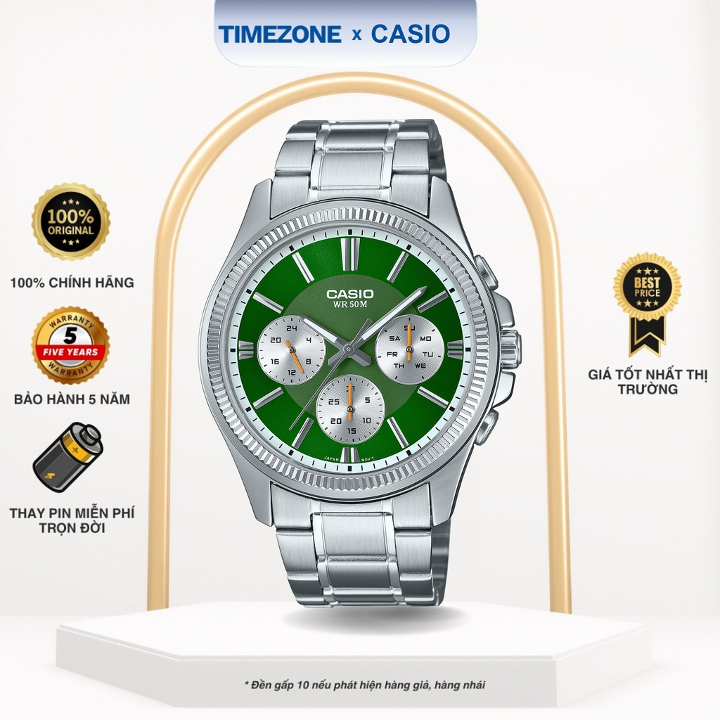 Đồng hồ Casio Chính Hãng 48mm Nam MTP-1375D-3A Dây Kim Loại - TIMEZONEVN