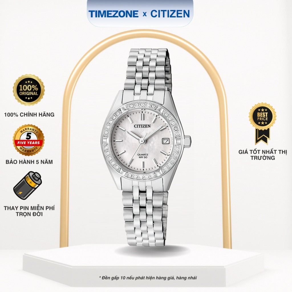 Đồng hồ Citizen Chính Hãng Quartz Nữ EU6060-55D Kính Khoáng Dây Kim Loại - TIMEZONEVN