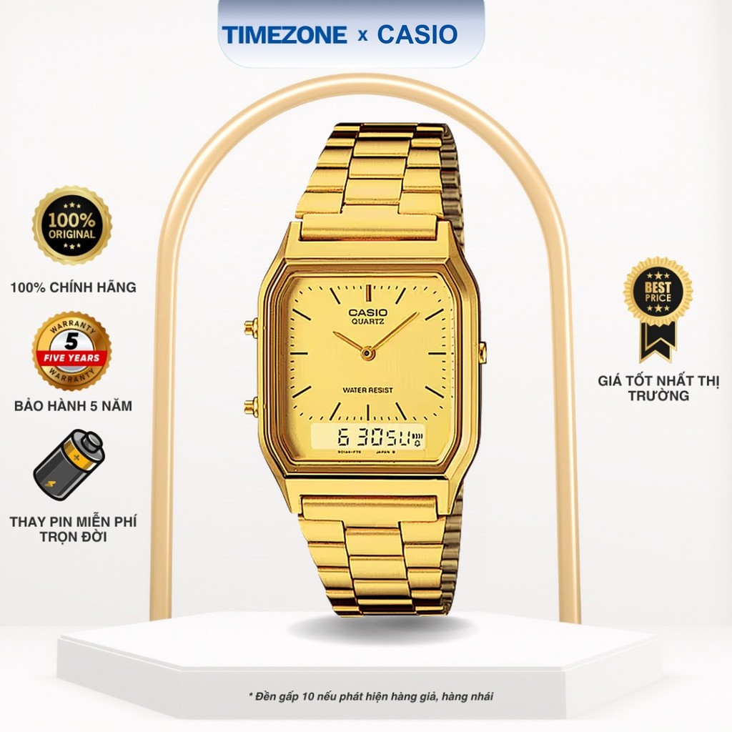 Đồng hồ Casio Chính Hãng 39mm Unisex AQ-230GA-9D Kính Nhựa Dây Kim Loại - TIMEZONEVN