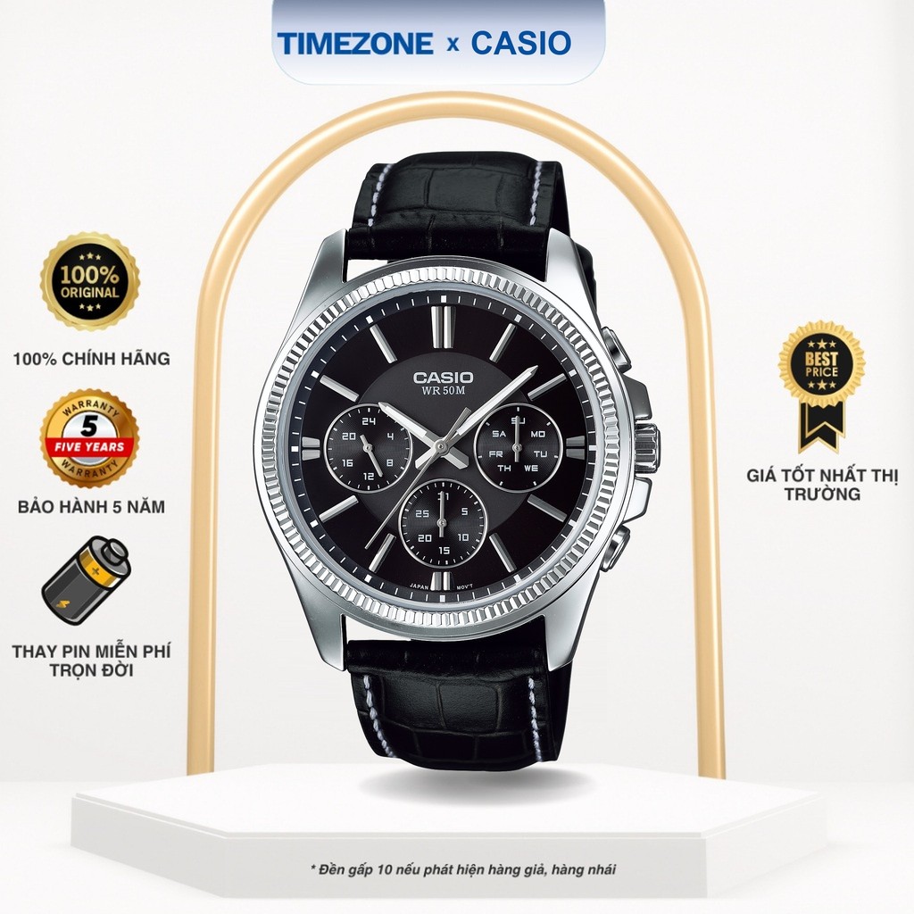 Đồng hồ Casio Chính Hãng 48mm Nam MTP-1375L-1A Dây Da - TIMEZONEVN