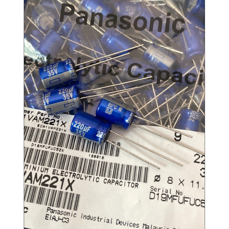 2 Chiếc 220UF 35V Nhật Bản Panasonic Fever Tụ Điện Giọng Nói Đẹp 35V220UF 8 * 12 AM Flash Xanh Áo