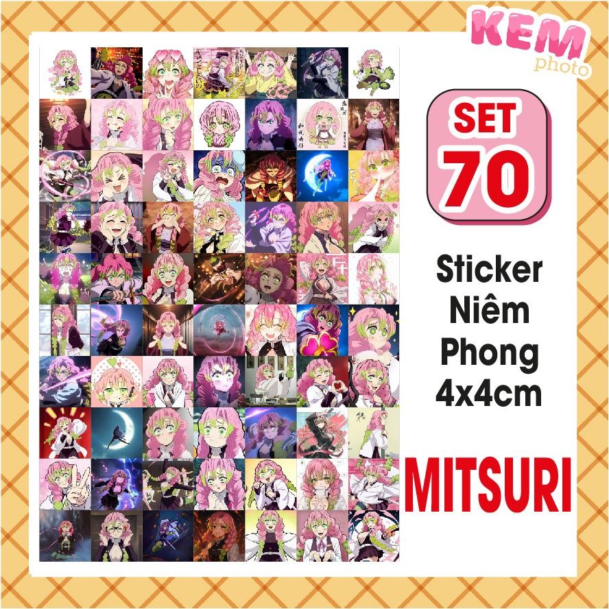 SET 70 sticker niêm phong MITSURI KNY - Đã cắt rời - Tem dán 4x4cm in hình Mitsuri - xinh xắn chỉ cầ
