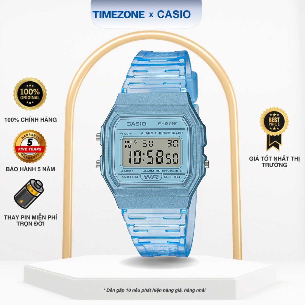 Đồng hồ Casio Chính Hãng 38mm Nữ F-91WS-2D Kính Nhựa - TIMEZONEVN