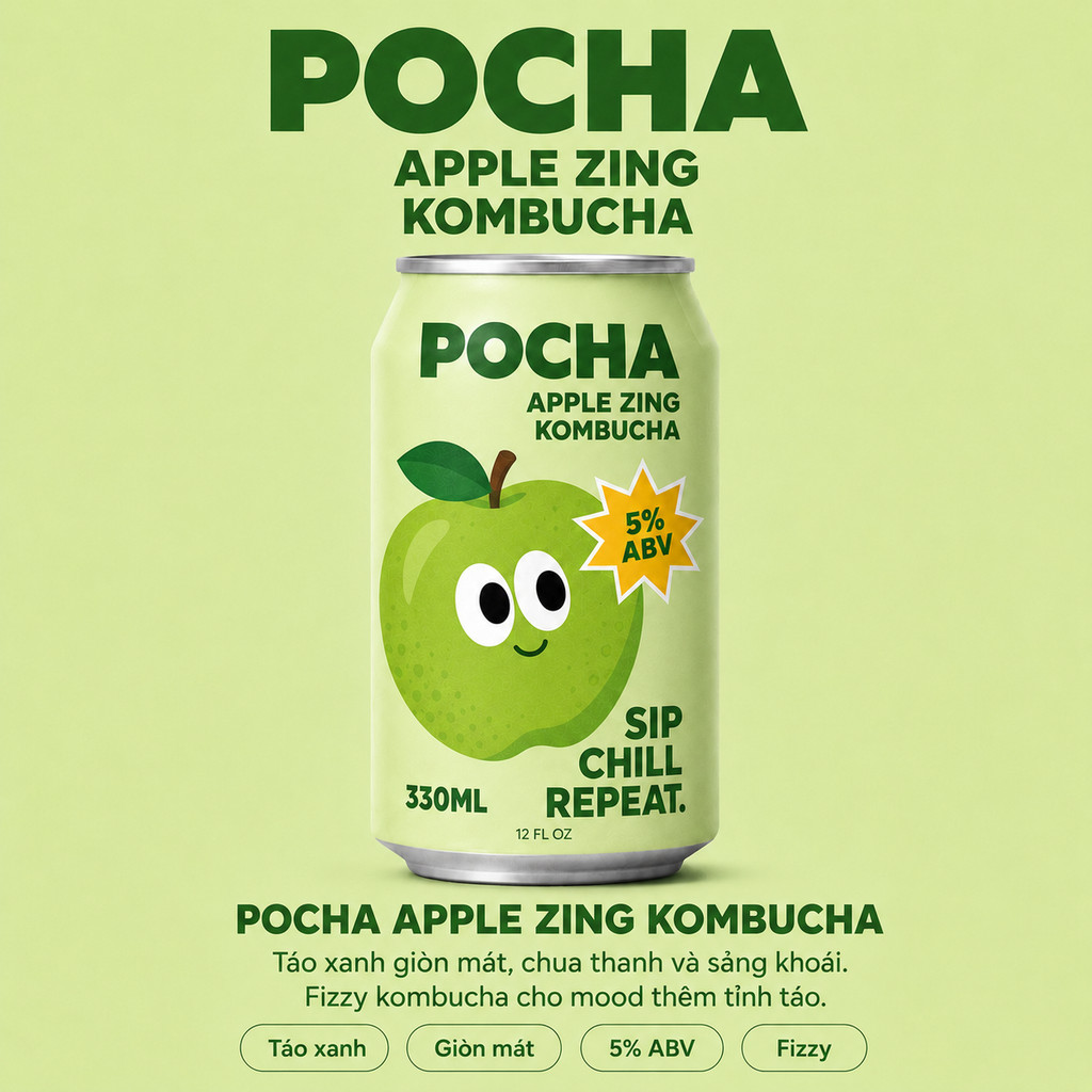 PoCha Guava Gleam Kombucha 330ml
