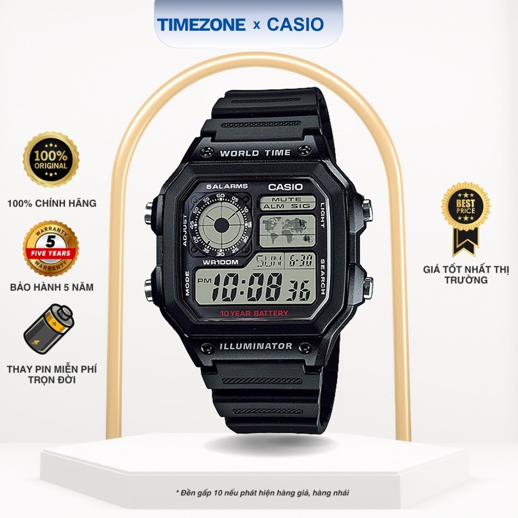 Đồng hồ Casio Chính Hãng Nam AE-1200WH-1A - TIMEZONEVN