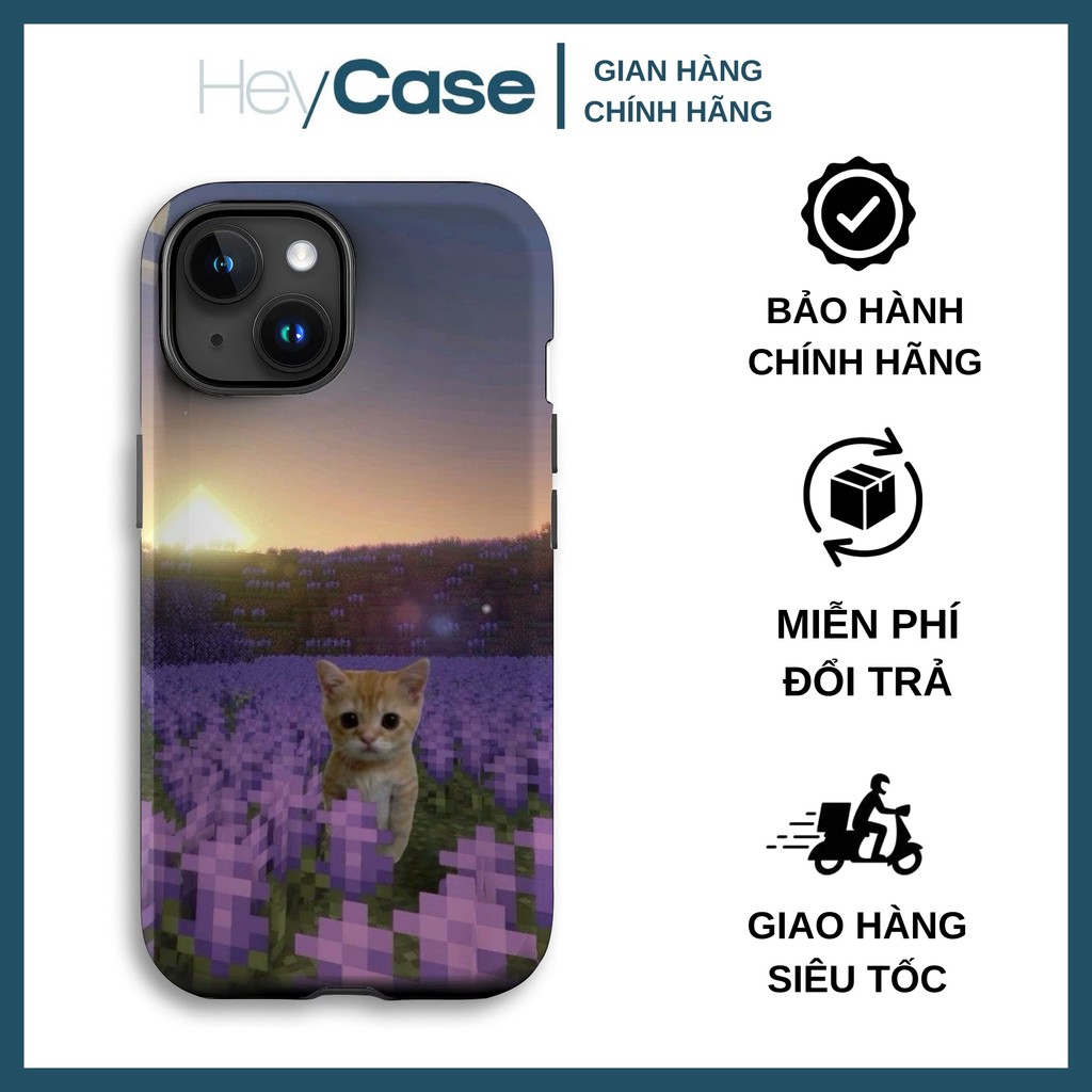 Ốp điện thoại HEYCASE mèo và hoa Minecraft cho các dòng máy mới ốp TPU viền vuông bảo vệ