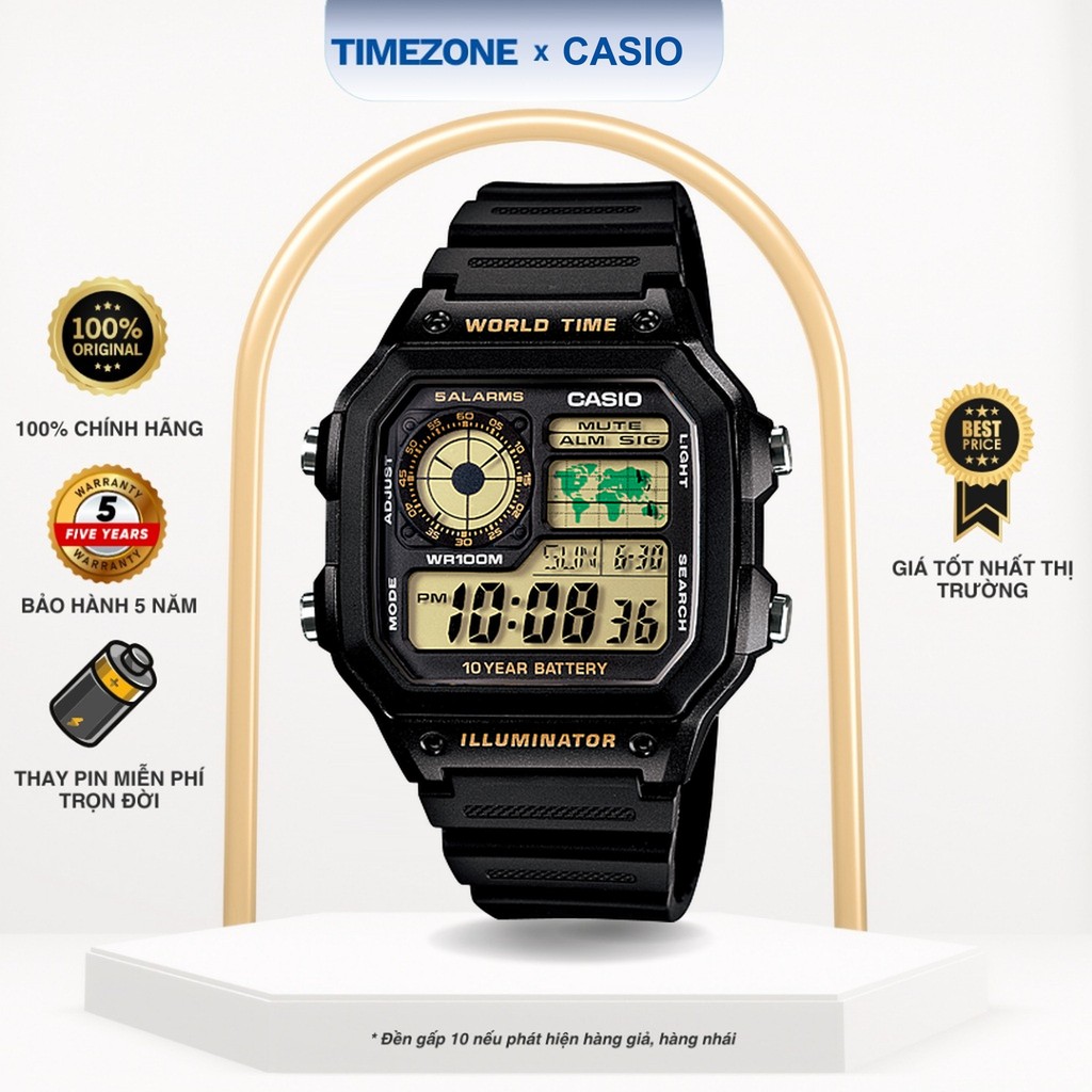 Đồng hồ Casio Chính Hãng 45mm Nam AE-1200WH-1B Kính Nhựa - TIMEZONEVN