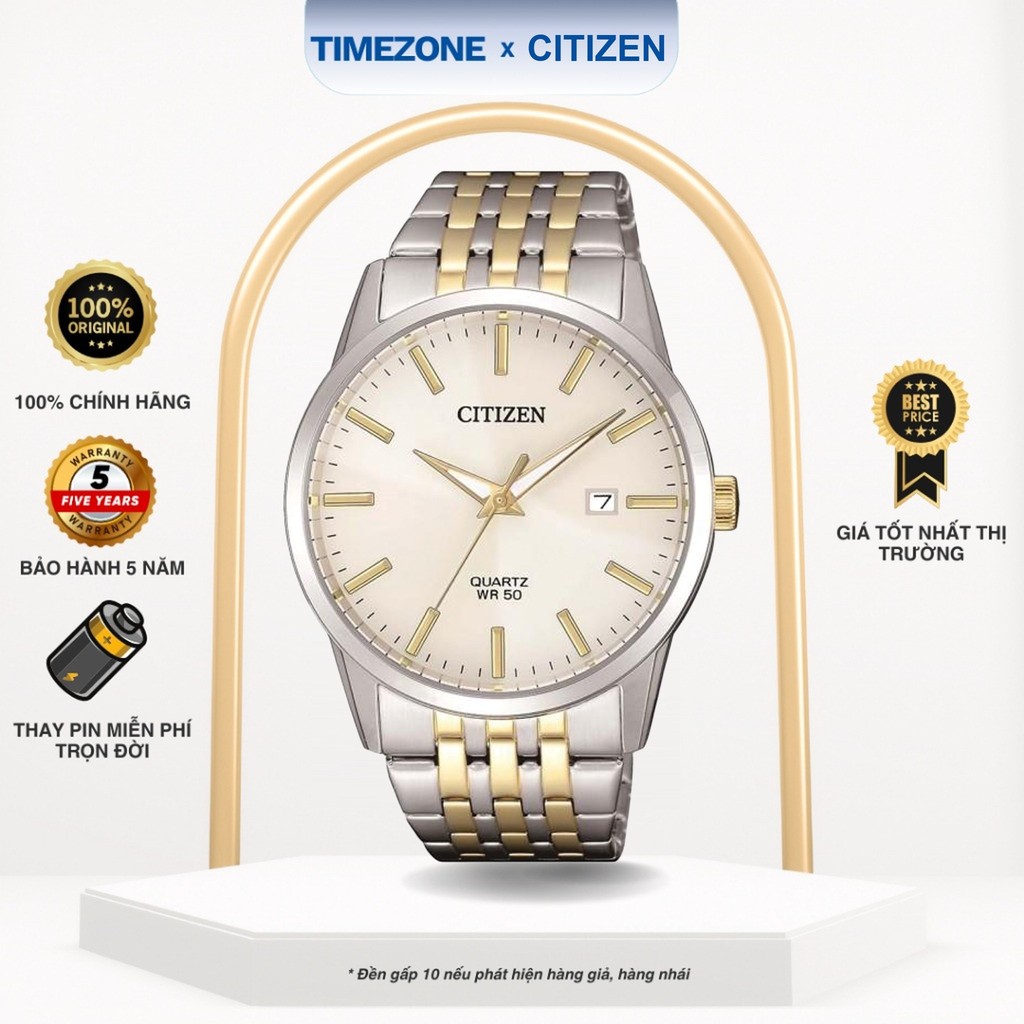 Đồng hồ Citizen Chính Hãng Quartz Nam BI5006-81P Kính Khoáng Dây Kim Loại - TIMEZONEVN