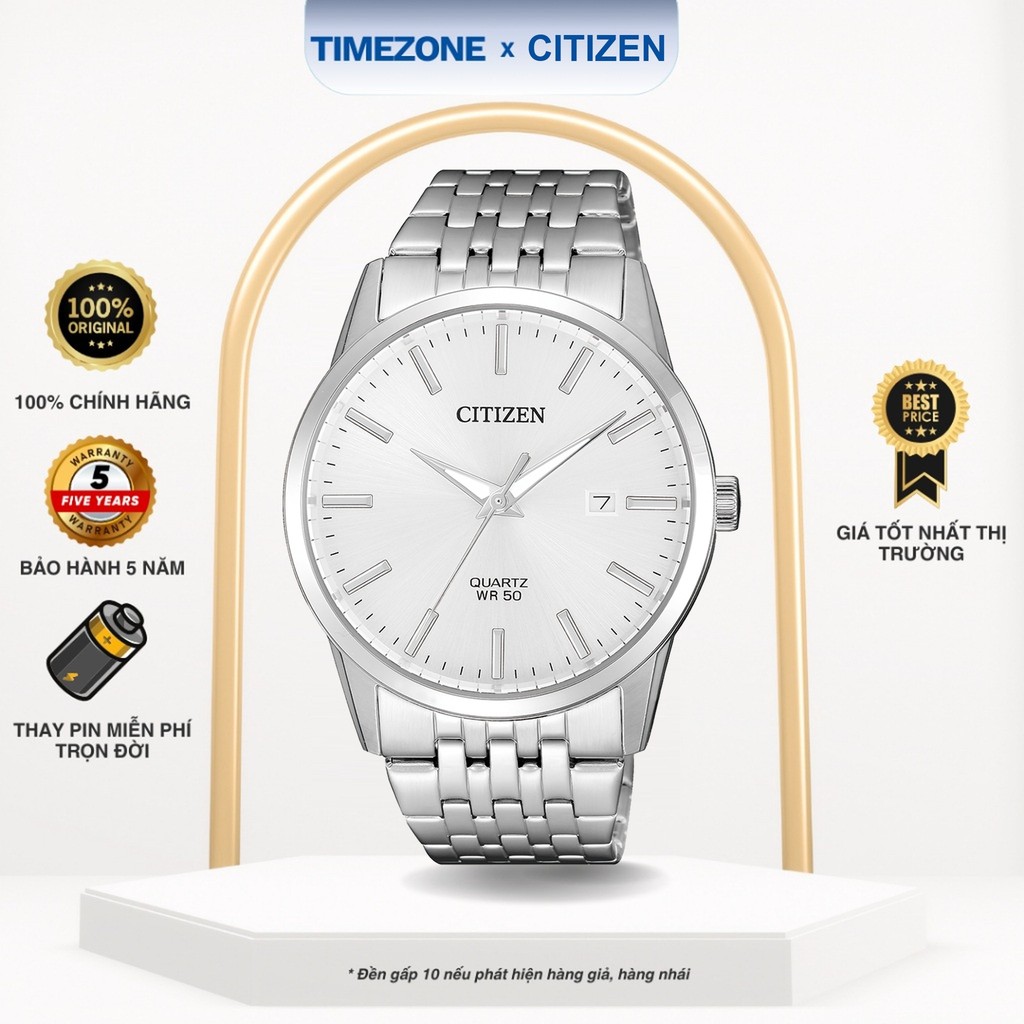 Đồng hồ Citizen Chính Hãng Quartz Nam BI5000-87A Kính Khoáng Dây Kim Loại - TIMEZONEVN