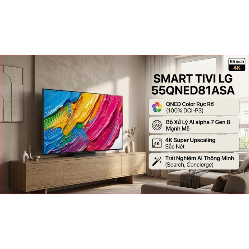 Smart Tivi QNED LG AI 4K 55 inch 55QNED81ASA 2025 - Indonesia Bảo hành chính hãng