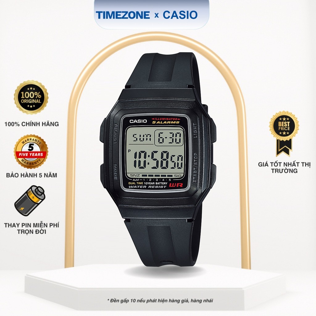 Đồng hồ Casio Chính Hãng 41mm Nam F-201WA-1A Kính Nhựa - TIMEZONEVN