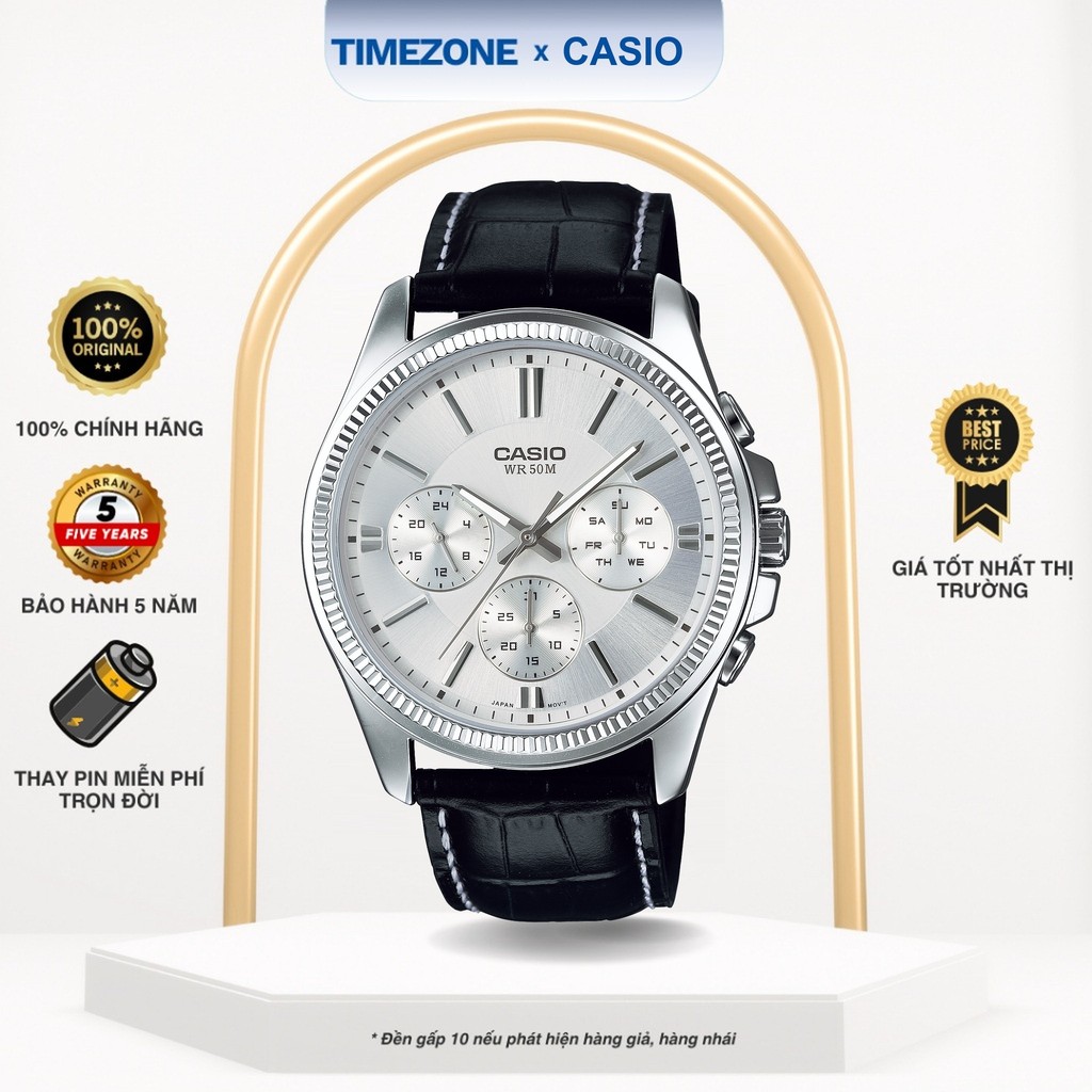 Đồng hồ Casio Chính Hãng 48mm Nam MTP-1375L-7A Dây Da - TIMEZONEVN
