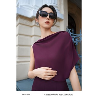  Áo chiffon tím mận cổ lệch xếp nhún thiết kế Elise FS2412114TSWOPU 