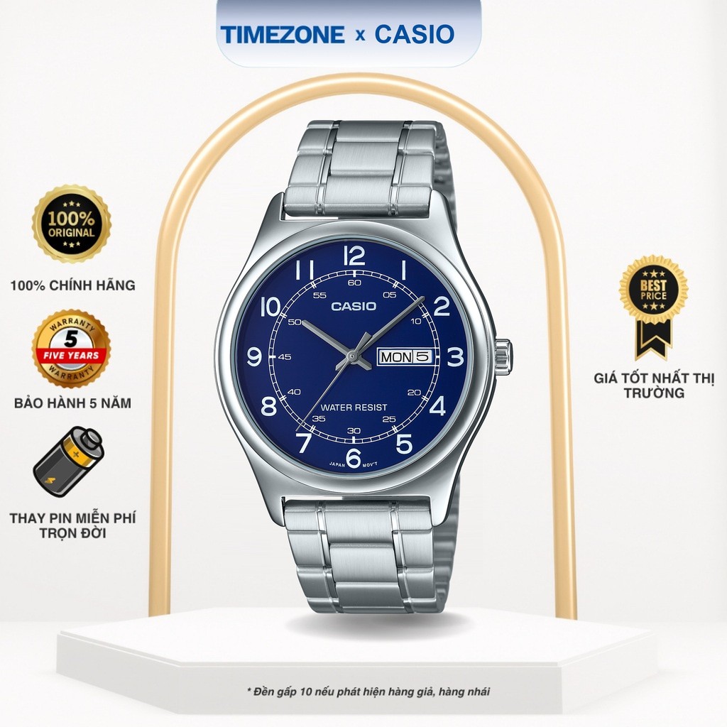 Đồng hồ Casio Chính Hãng 45mm Nam MTP-V006D-2B Dây Kim Loại - TIMEZONEVN