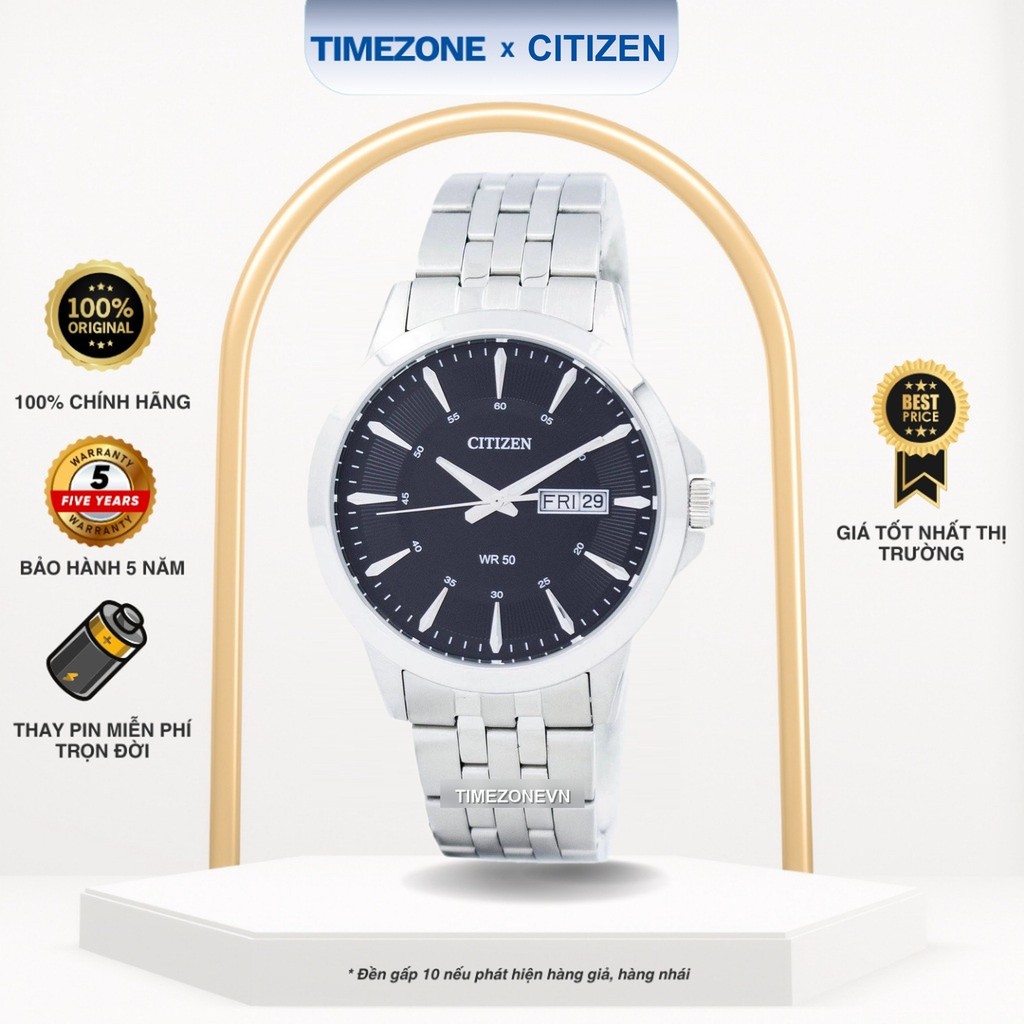 Đồng hồ Citizen Chính Hãng Quartz Nam BF2011-51E Kính Khoáng Dây Kim Loại - TIMEZONEVN
