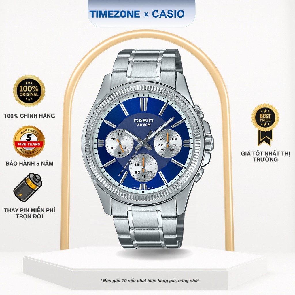 Đồng hồ Casio Chính Hãng 48mm Nam MTP-1375D-2A1 Dây Kim Loại - TIMEZONEVN