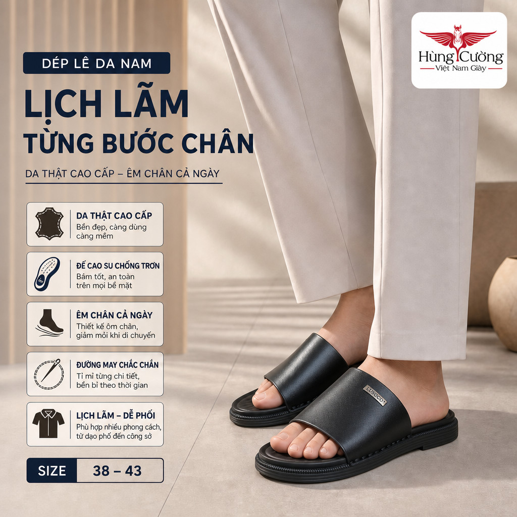Lê Da Bò Thật Nam Bản LSC Trơn Đế Fulong Lịch Sự Đi Hàng Ngày