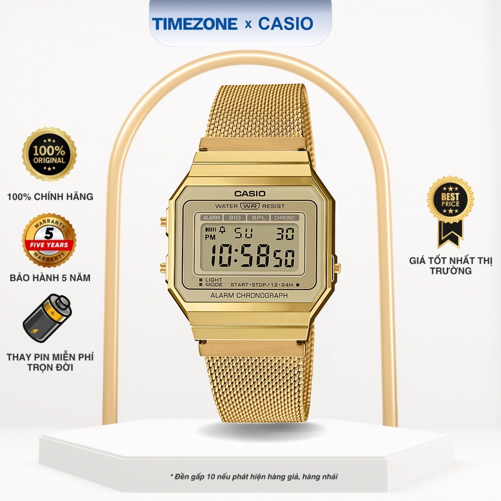 Đồng hồ Casio Chính Hãng 37mm Nam A700WMG-9A Dây Kim Loại - TIMEZONEVN
