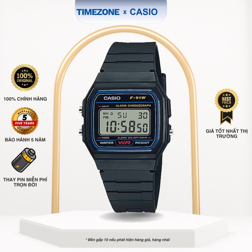 Đồng hồ Casio Chính Hãng 38mm Nam F-91W-1D Kính Nhựa - TIMEZONEVN
