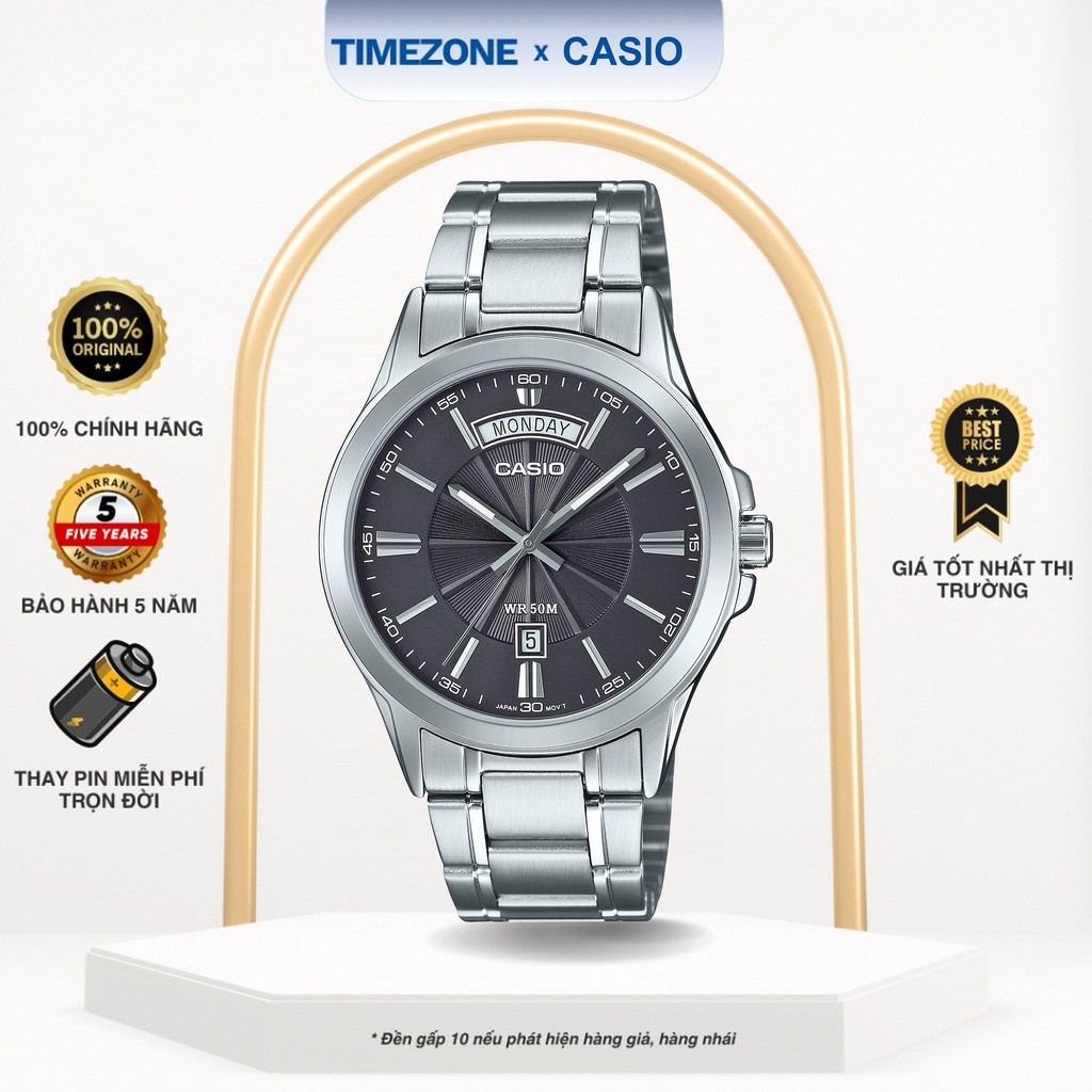 Đồng hồ Casio Chính Hãng 47mm Nam MTP-1381D-8A Dây Kim Loại - TIMEZONEVN