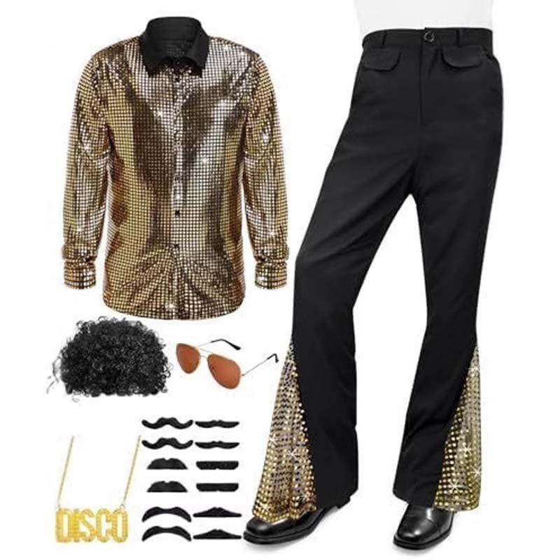 70s Disco Trang Phục Nam 70s Trang Phục Với Áo Sơ Mi Retro Chuông Đáy Quần Halloween Trang Phục Hóa 