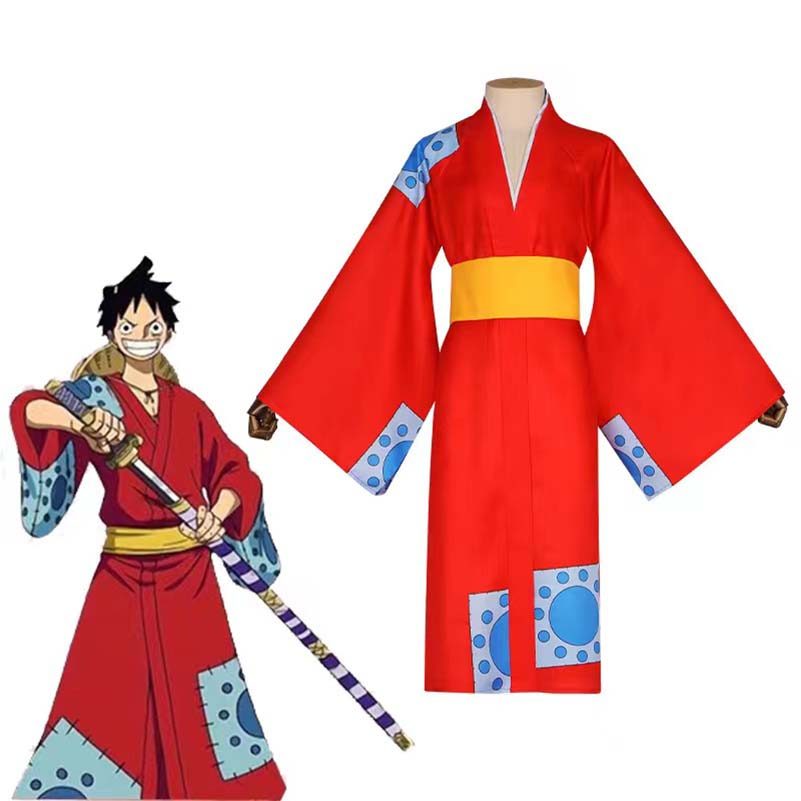 Trang phục Anime Wano Country Monkey D. Luffy Cosplay Kimono dành cho người lớn Áo Cardigan đỏ Trang