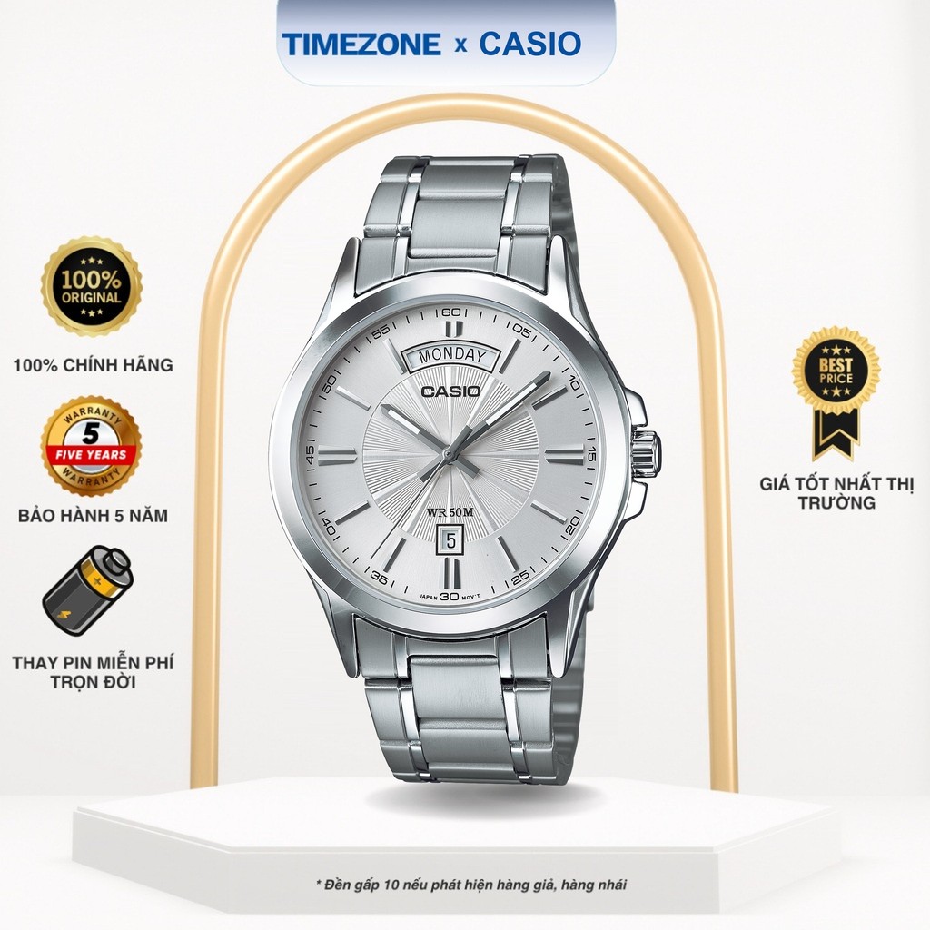 Đồng hồ Casio Chính Hãng 47mm Nam MTP-1381D-7A Dây Kim Loại - TIMEZONEVN