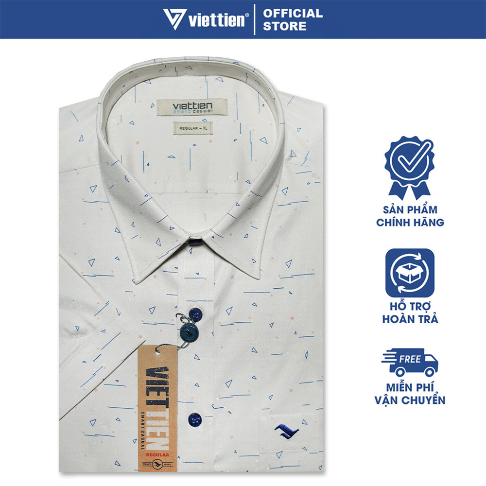 VIETTIEN SALE - Áo Sơ Mi VIETTIEN Ngắn Tay, Màu Be, Họa Tiết, Form Regular, Lai Ngang