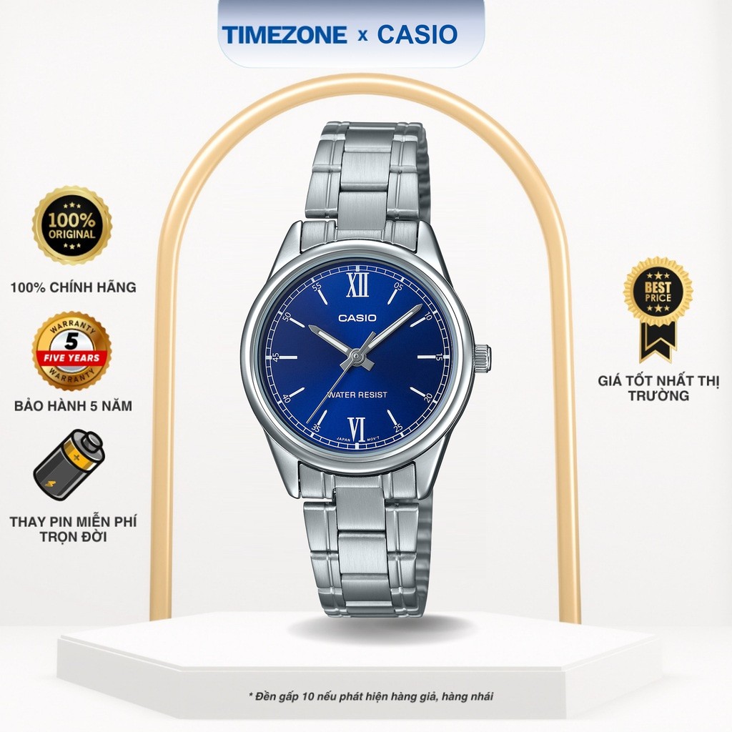 Đồng hồ Casio Chính Hãng 34mm Nữ LTP-V005D-2B2 Dây Kim Loại - TIMEZONEVN