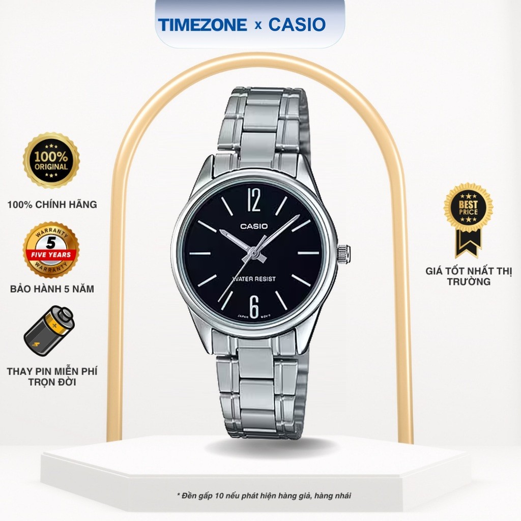 Đồng hồ Casio Chính Hãng 34mm Nữ LTP-V005D-1B Dây Kim Loại - TIMEZONEVN