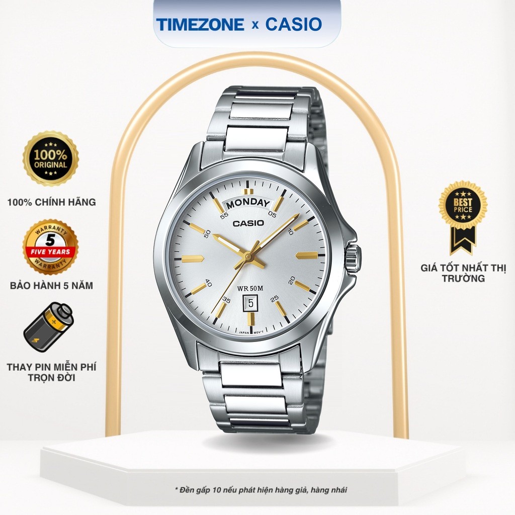 Đồng hồ Casio Chính Hãng 45mm Nam MTP-1370D-7A2 Dây Kim Loại - TIMEZONEVN