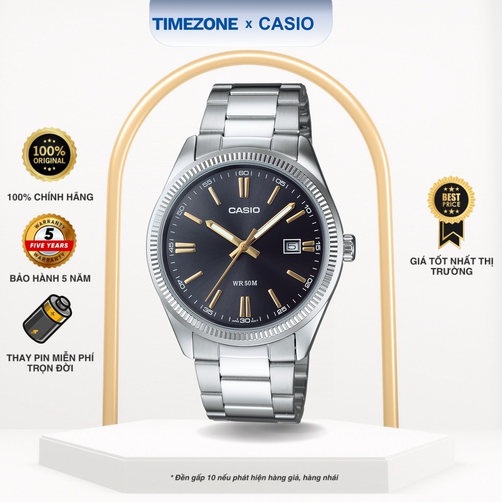 Đồng hồ Casio Chính Hãng 44mm Nam MTP-1302D-1A2 Dây Kim Loại - TIMEZONEVN