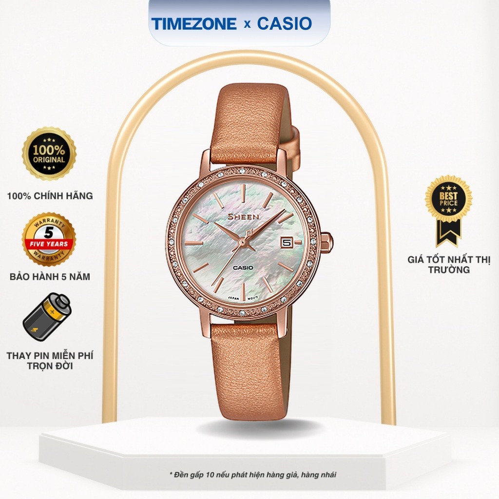 Đồng hồ Casio Chính Hãng 34mm Nữ SHE-4060PGL-4A Dây Da - TIMEZONEVN