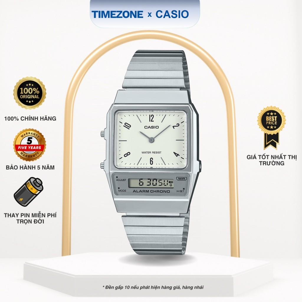 Đồng hồ Casio Chính Hãng 41mm Unisex AQ-800E-7A2 Kính Nhựa Dây Kim Loại - TIMEZONEVN