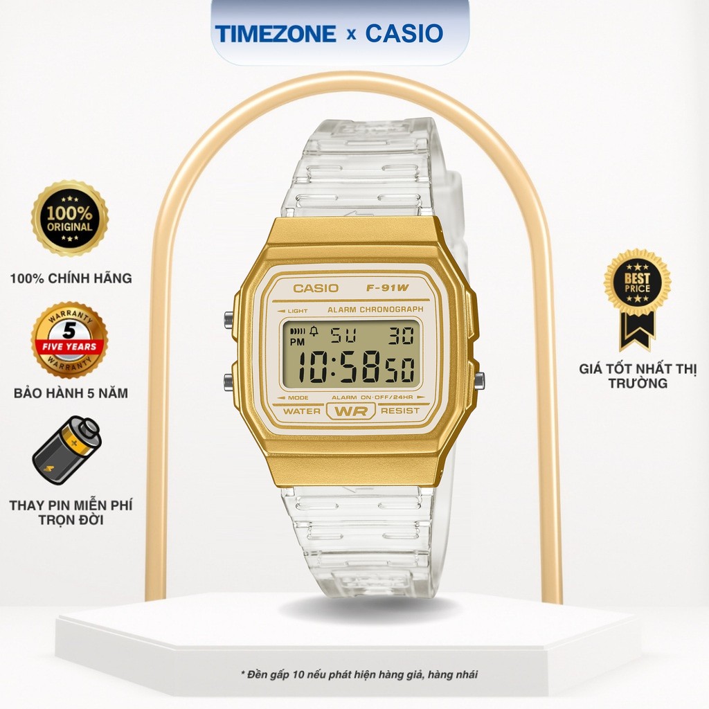 Đồng hồ Casio Chính Hãng 38mm Nam F-91WS-7A2 Kính Nhựa - TIMEZONEVN
