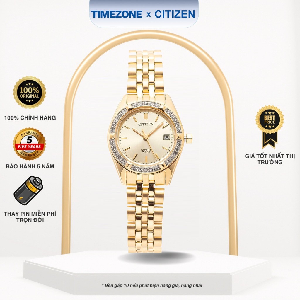 Đồng hồ Citizen Chính Hãng Quartz Nữ EU6062-50P Kính Khoáng Dây Kim Loại - TIMEZONEVN