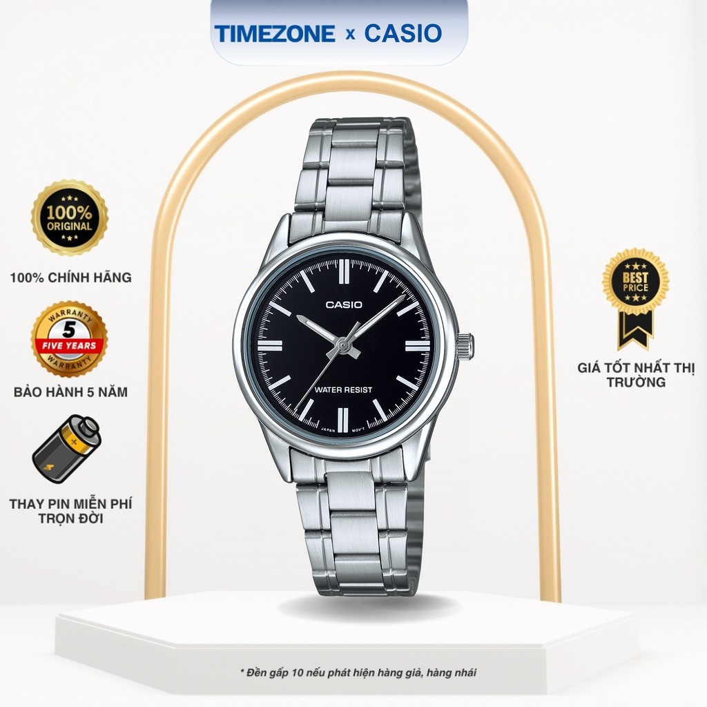 Đồng hồ Casio Chính Hãng 34mm Nữ LTP-V005D-1A Kính Khoáng Dây Kim Loại - TIMEZONEVN